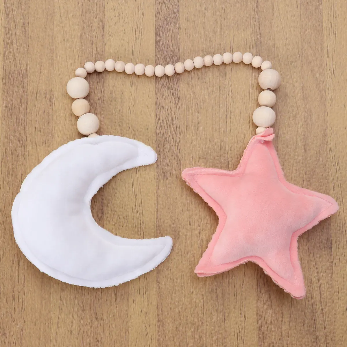 Crib Hanging Ornament Wooden Beads String Moon Star Theme for Baby Shower Party Kids Room Nursery Wall Decor Grey White