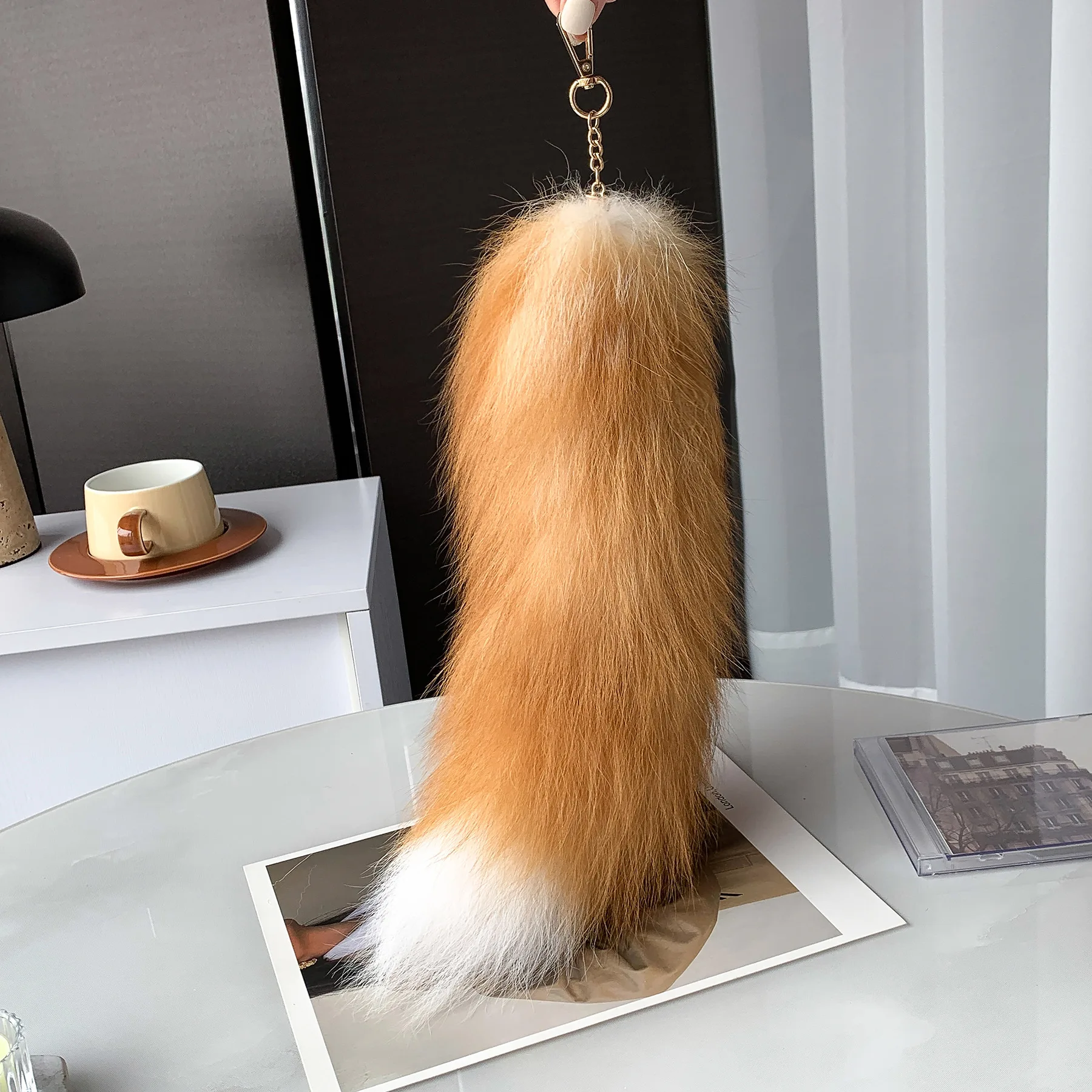 Real Fox Fur Tail Keychain para Mulheres, Wolf Tail, Tassel, Y2K, Acessório Bonito, Chaveiros de Carro, Presentes de Corrente, Comprimento 40 cm