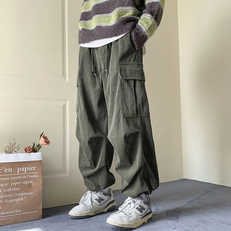 

Trendy Casual Corduroy Workwear Pants for Men Students Straight Leg Length mid Waist Long Pants Youthful Energy Sle Autumn