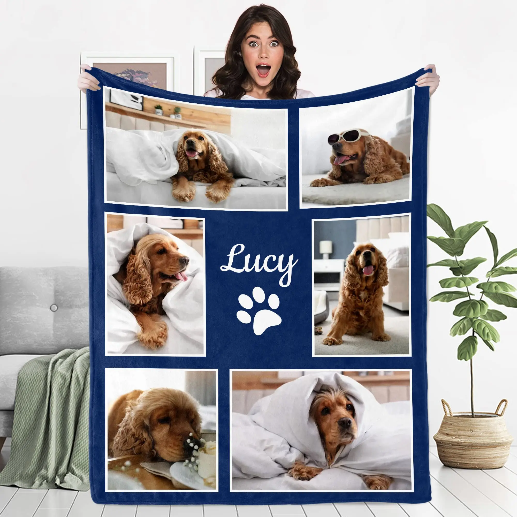 Custom Pet Photo Blanket Personalized Pets Throw Blanket with Pictures Customized Gifts for Dog Cat Animal Lovers Memorial Gift