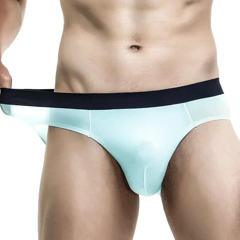 

5PCS Men's underwear, thin ice silk,breathable and seamless .Men's summer triangular underpants, transparent and sexy, low-waist