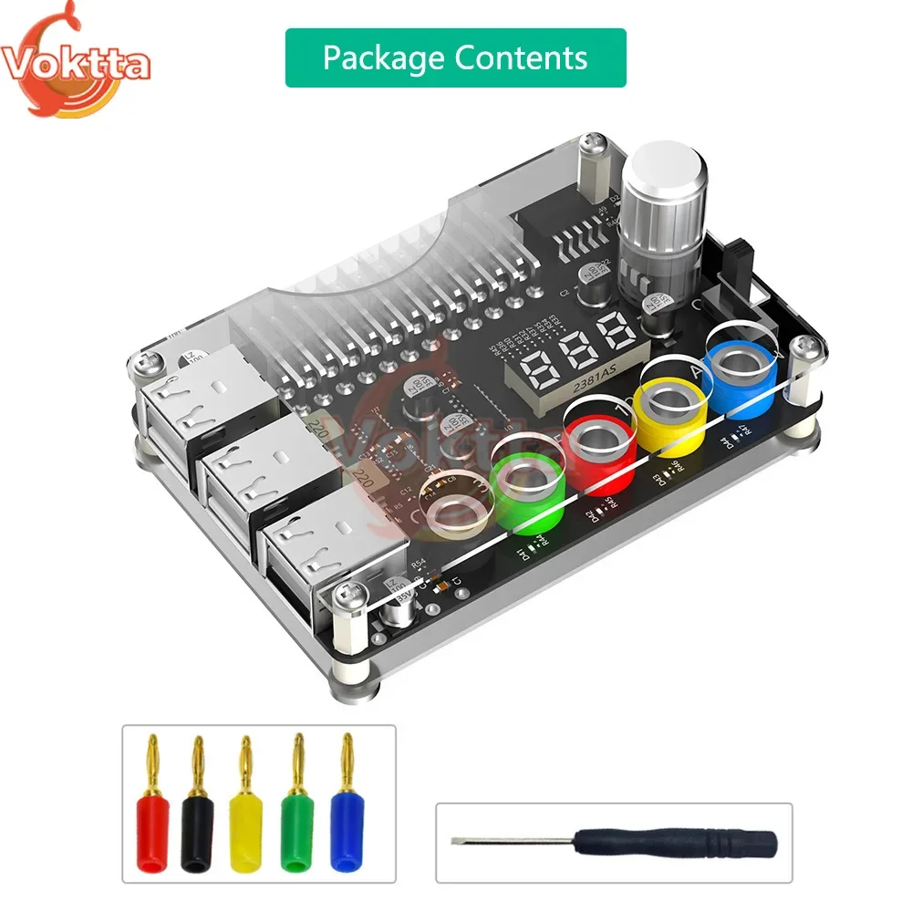 

24Pin ATX Power Supply Breakout Board 6 Port USB 2.0 Power Adapter 3.3V 5V 12V ADJ Adjustable Voltage Knob Supports QC2.0 QC3.0