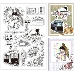 Japan Travel Sightseeing Clear Stamps Mt. Fuji Firework Cherry Blossoms Silicone Clear Stamps Japaness Culture Pattern