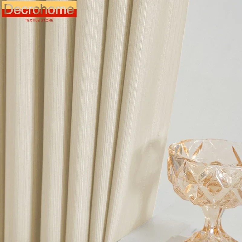

Cotton Cream White Vertical Stripe Jacquard Thickened Blackout Curtains for Living Room Bedroom French Window Balcony Customized