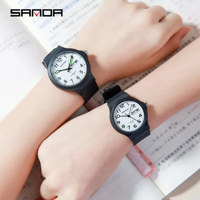 SANDA 6060 Ladies Man Wristwatch Simple Top Brand Calenda Quartz Watch Minimalism Style Black White Waterproof Watch Clock Reloj