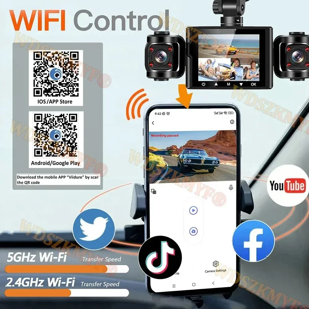 360 ° سيارة داش كام 4 قنوات مسجل فيديو واي فاي 1080P جهاز تسجيل فيديو رقمي للسيارات 4 عدسة الجبهة اليسرى اليمنى مع الكاميرا الخلفية الصندوق الأسود ملحقات السيارة #2