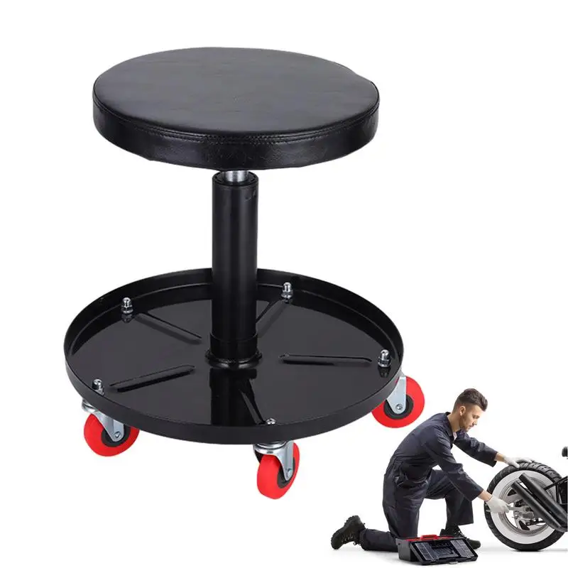 Car Maintenance Tool Liftable Metal Chair For Mechanical Workshop Adjustable Roller Wheels Seat Garage With Tool Tray Stool