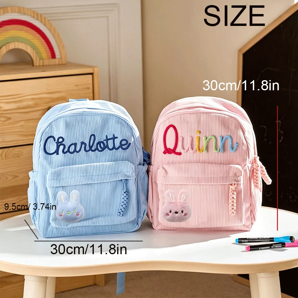 1-Piece Personalized Corduroy Backpack, Custom Hand-Embroidered Letters, Flower/Animal Decorations, Perfect Gift.