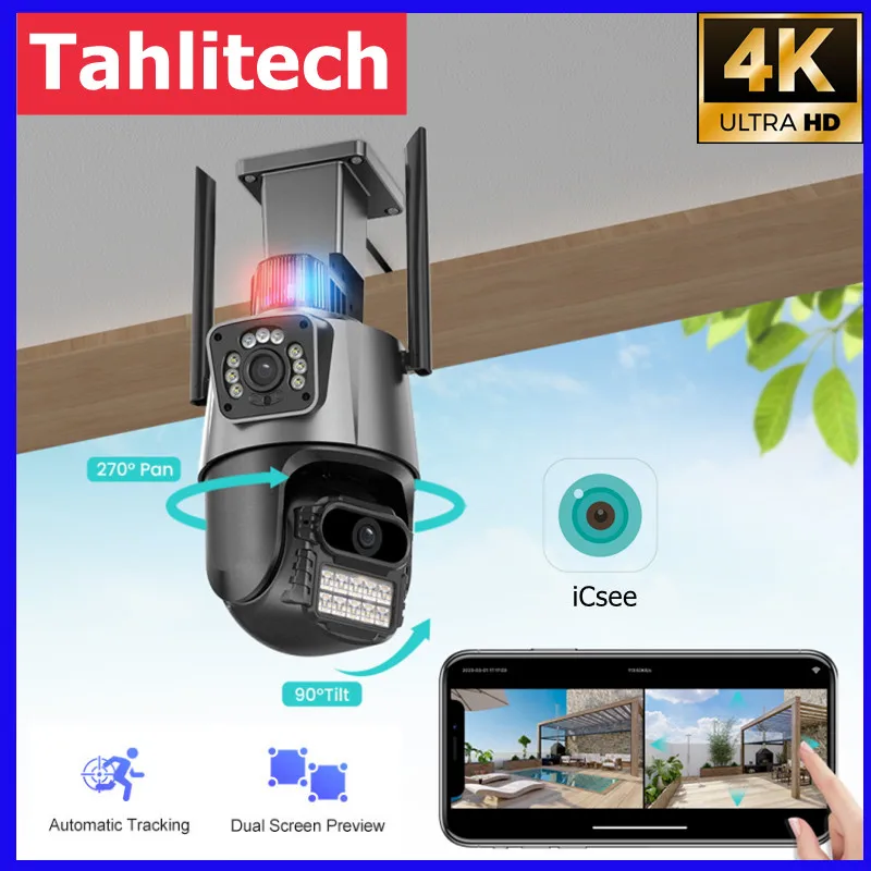 

4K 8MP PTZ WiFi Camera with Dual Screen Color Night Vision Outdoor 4MP Security IP Camera CCTV Surveillance Camera ICSEE App