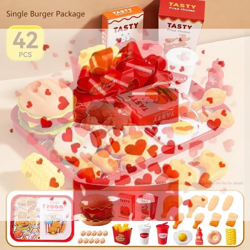 

Игровой набор для детей: 42 предмета, имитация приготовления гамбургеров и картофеля фри, игрушка для ролевых игр, развивающая игра для кухни, интерактивный реквизит Монтессори, подарок