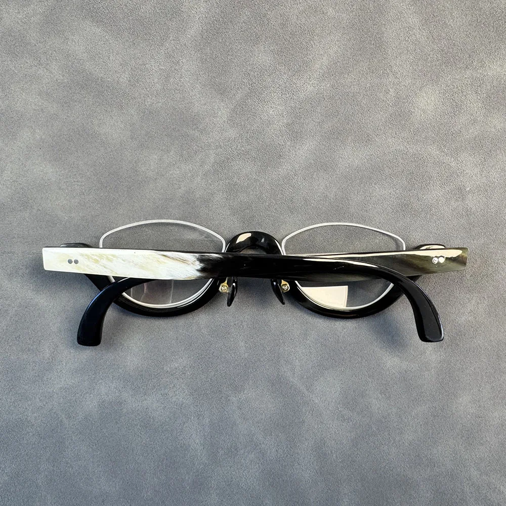 Man Glasses Frames Vintage Half Rim Unique Graduated Lenses Handmade Black White Horn Presccription Eyeglass Frames Eyeglasses