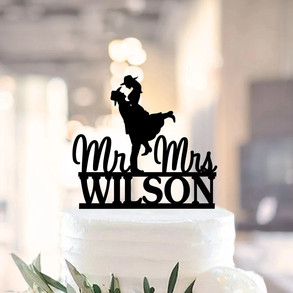 Country Western Wedding Cake Topper, Cowboy Hat and Boots,Personalized with Name, Custom Cowboy Wedding Topper