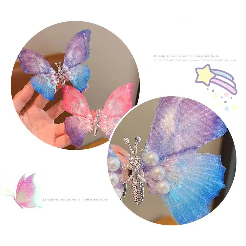 Colorful Glitter Big Butterfly Hair Clip Beautiful Moving Wings Pearl Hairpin For Girls Kids Hairgrip Barrette Hair Accessories