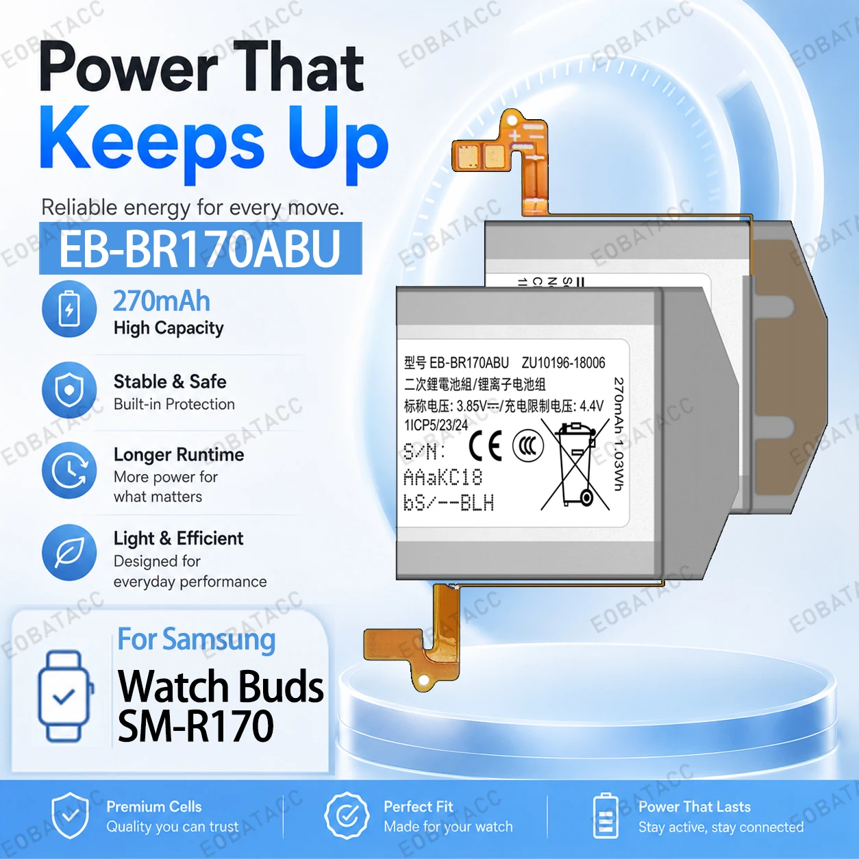 270mAh EB-BR170ABU Replacement Battery for Samsung Watch Buds/SM-R170 battery Repair Tools Kit