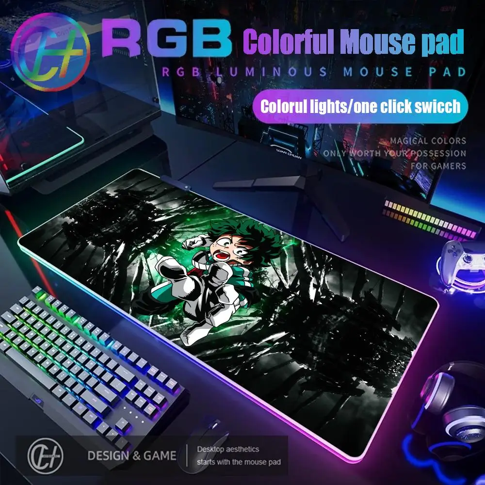 

Коврик для мыши Academy Deku Anime My Hero RGB, светодиодный большой коврик для геймерской мыши, коврик для компьютерной клавиатуры, светящийся настольный коврик с подсветкой