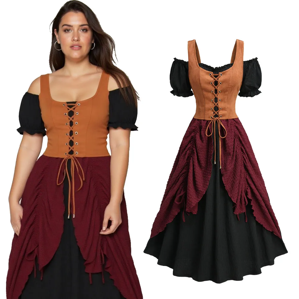 

ROSEGAL плюс размер на шнуровке с оборками и завязанным подолом, платье с открытыми плечами, женские весенне-летние повседневные платья миди