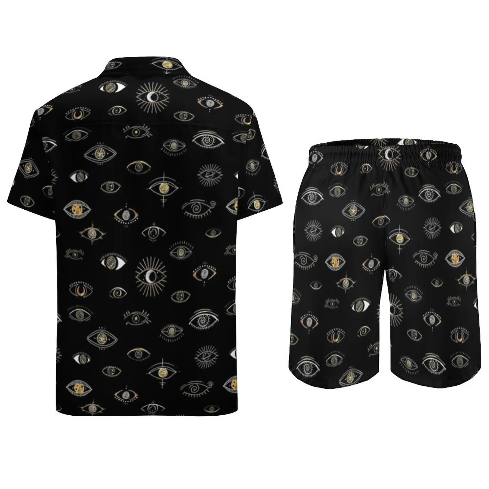 Mystic Eyes Night Männer Sets Evil Eys Mond Sonne Planeten Casual Shorts Outdoor Shirt Set Sommer Cool Anzug Kurzarm Oversize