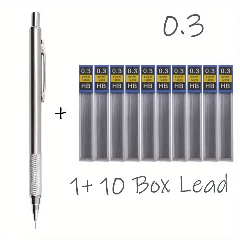 All Metal Mechanical Pencils 0.3, 0.5, 0.7, 0.9, 1.3 2.0Mm Lead Refills Art, Writing, Sketching Retractable Design