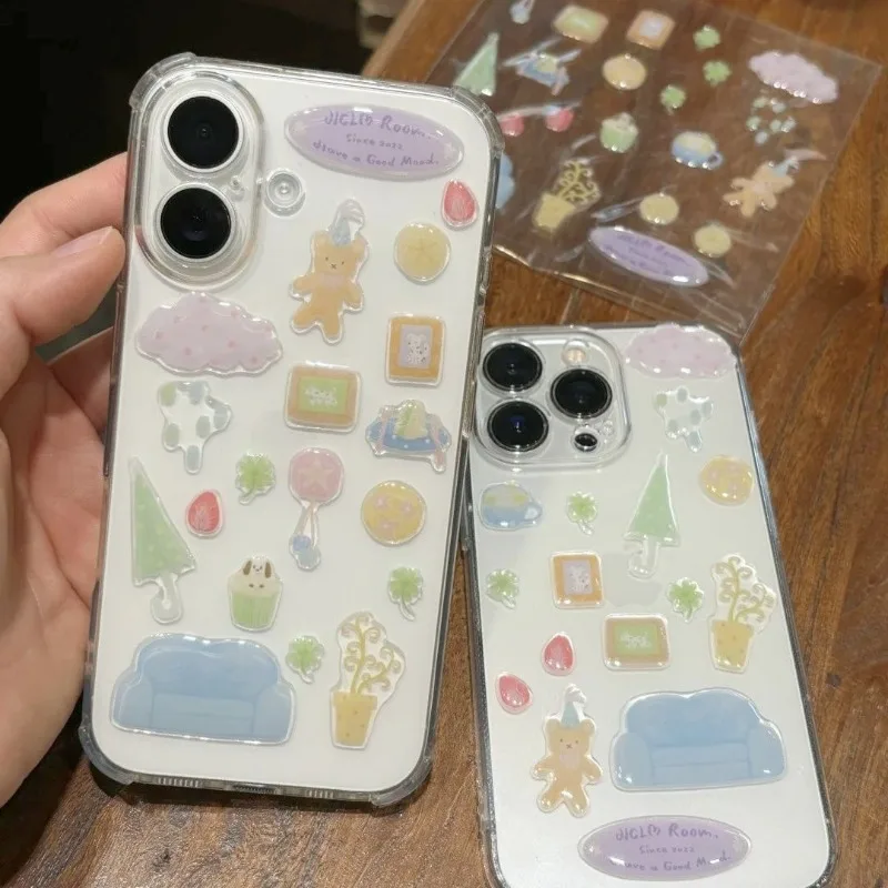 

1pc Kawaii Bear Jelly Stickers Cute Illustration Decals for K-pop Toploader Photocard Binder Phone Case DIY Decoration
