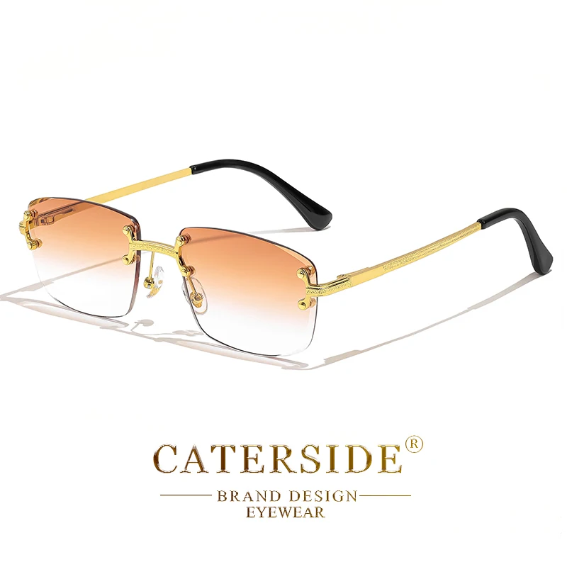 CATERSIDE Retro-Sonnenbrille mit randlosem Metallrahmen und Farbverlauf für Herren, Punk-Luxus-Damenbrille, kleine rechteckige Sonnenbrille – Detail 15