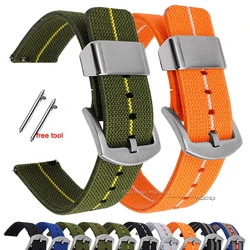 Fashion Watchband Stripe Replacement Nylon Watch Band Men Women Silver Black Pin Buckle 18mm 20mm 22mm 24mm Quick Release Strap