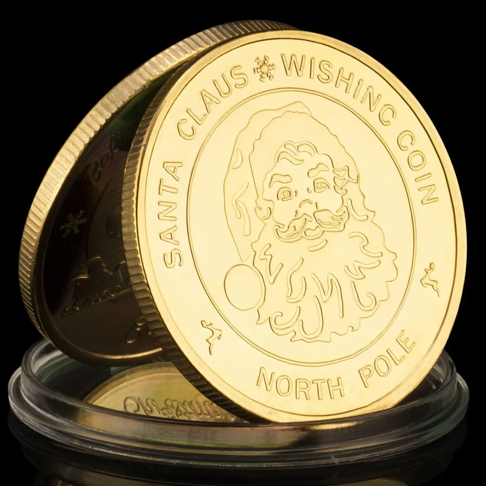 Santa Claus Wishing Coin North Pole Commemorative Coins Golden Plated Souvenris and Gift for Christmas Home Decorations