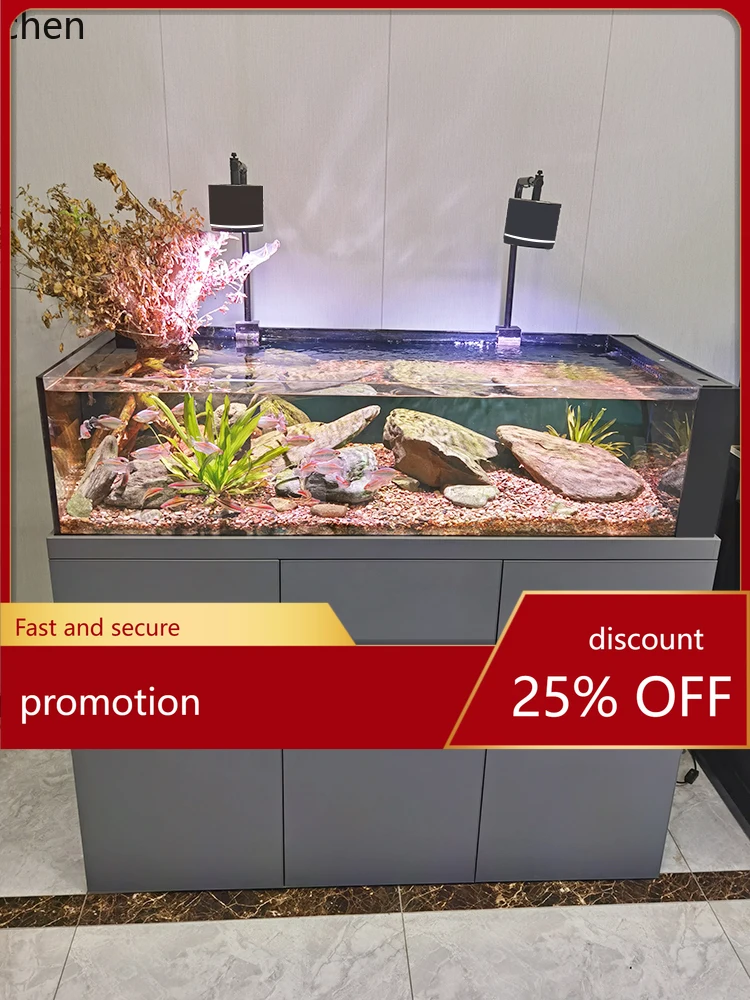 

YFY Аквариум Нижний фильтр Стеклянный боковой перелив Экологический морской аквариум