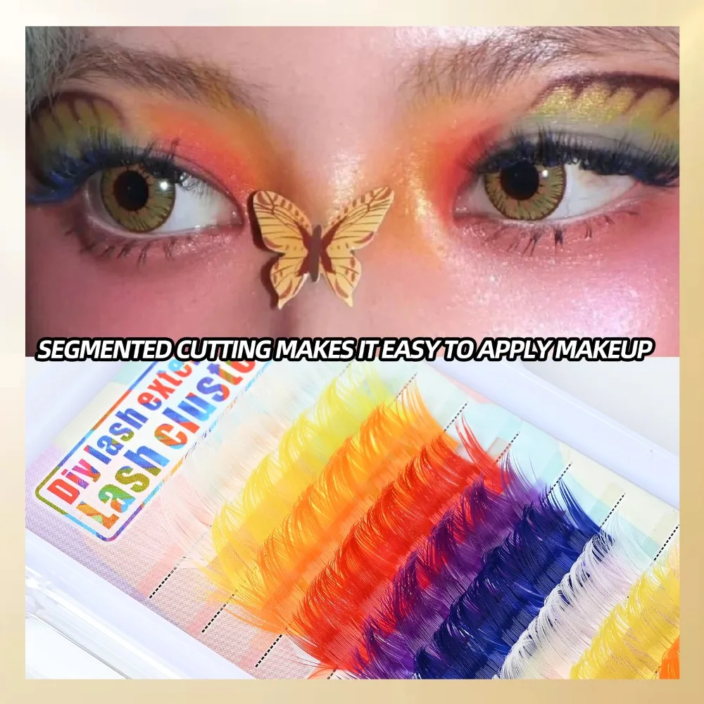 Colorful 3D Mink Effect Segmented False Eyelashes 12-16mm Mixed Length DIY Grafting Eyelashes D Curl Single Cluster