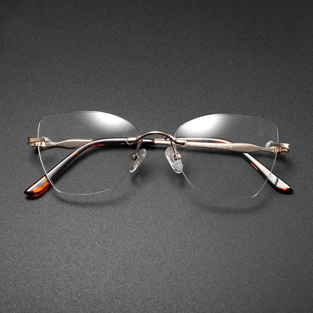 Rimless Photochromic Reading Glasses Women Men Ultralight Cat Eye Fashion Metal Eyeglasses Prescription Customize 0 To 400