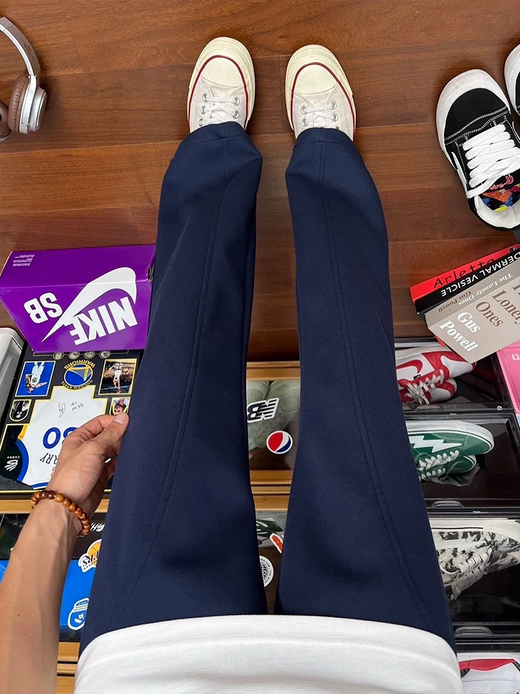 

k Blue Men's Casual Pants Autumn Heavyweight Flared Diagonal Cut Knife Straight Leg Long Trousers CleanFit Sle