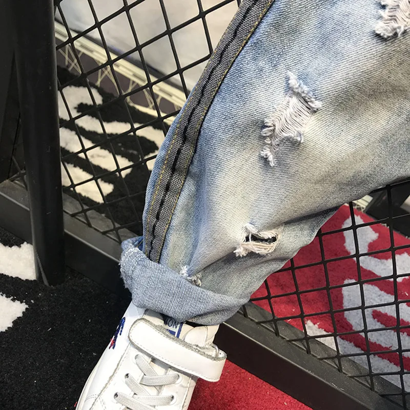 Vintage Hole Children Cowboy Trouser Fashion Fold Baby Boys Jeans Spring Cotton Kids Boys Ripped Denim Pants 2-6 Years