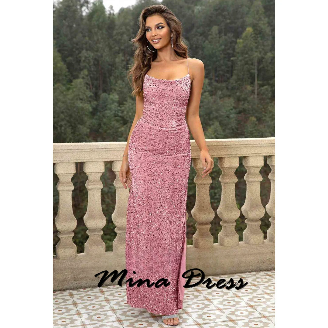 

Mina Customized Backless Evening Dresses Woman Elegant Luxury Evening Dress 2024 Dubai Sleeveless Sequined Strapless Ball Gowns