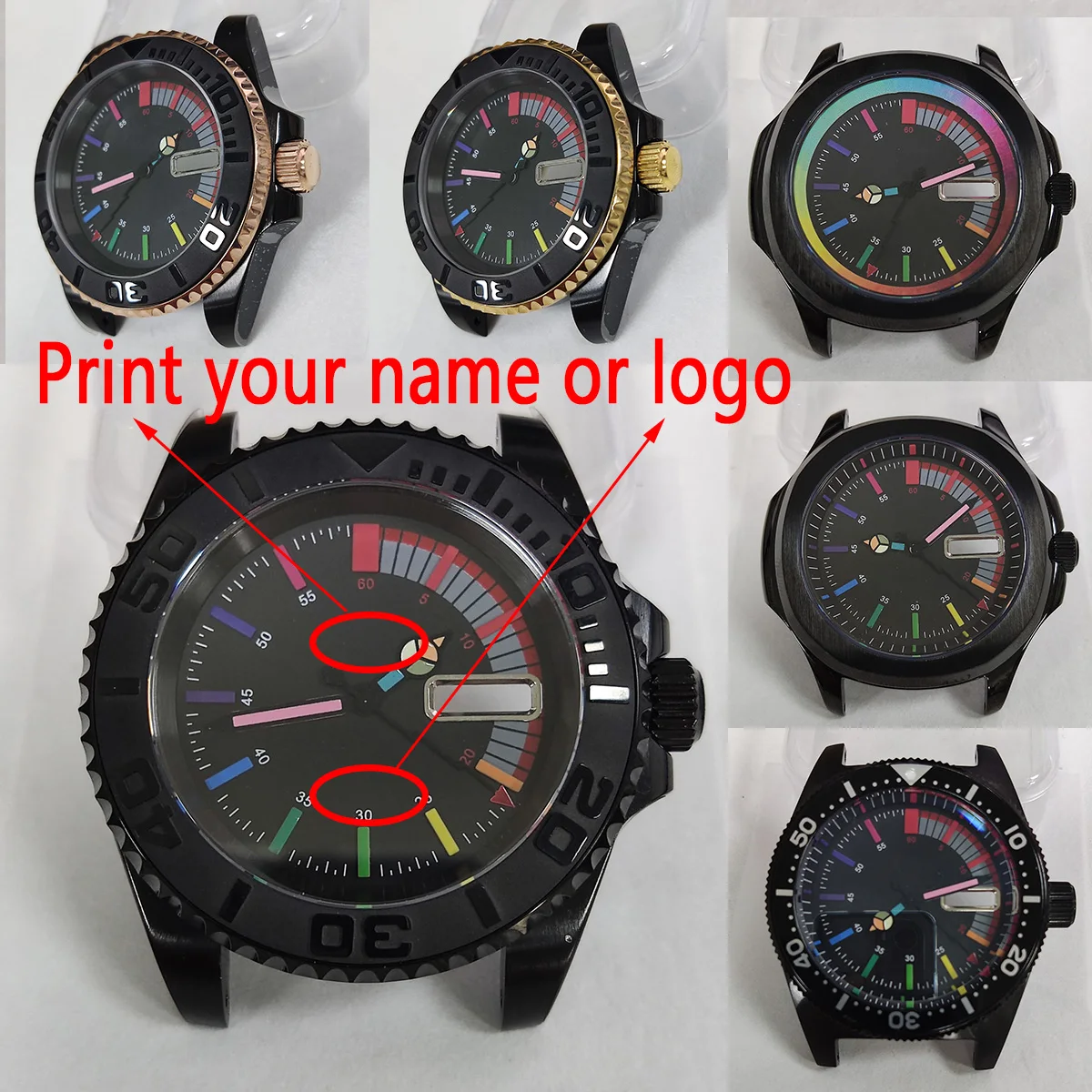 

New watch custom logo nh35 case men watch rainbow dial nh36 watch case nh36 dial skx007 diving watch modify part nh36 movement 6