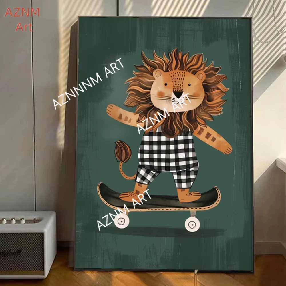 Funny Animals Skateboard Kids Room Poster Stickers Art Wall Murals Decor Game Room Decor Gifts Kawaii HD Painting Cat Cars