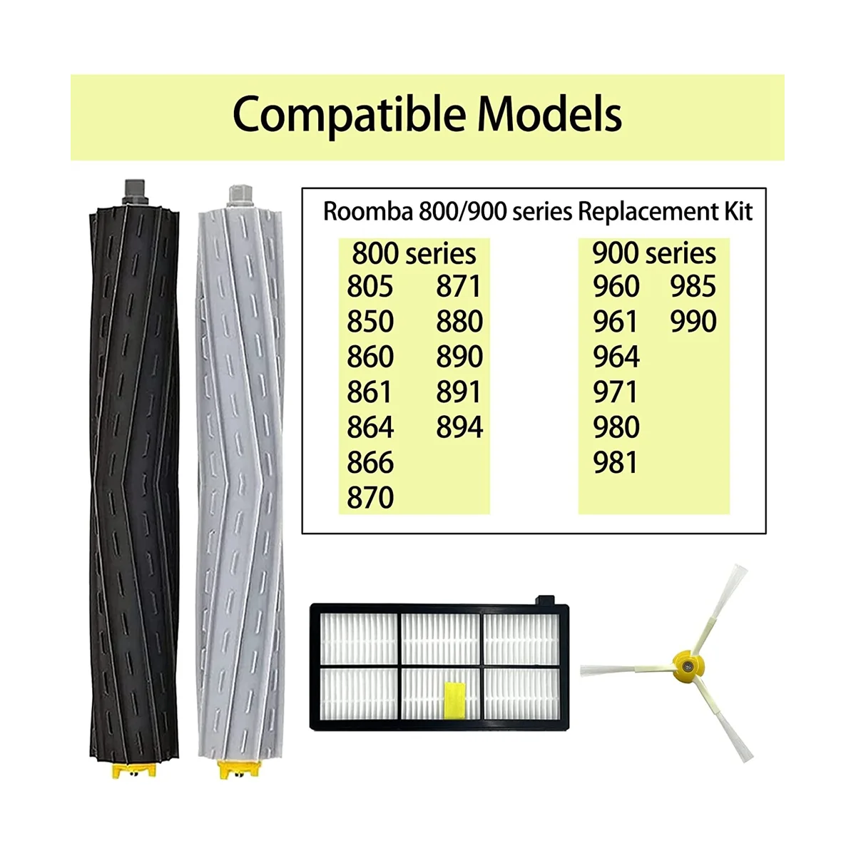 Replacement Kit for iRobot Roomba 800 900 Series Vacuum Cleaner HEPA Filters Main Side Brushes