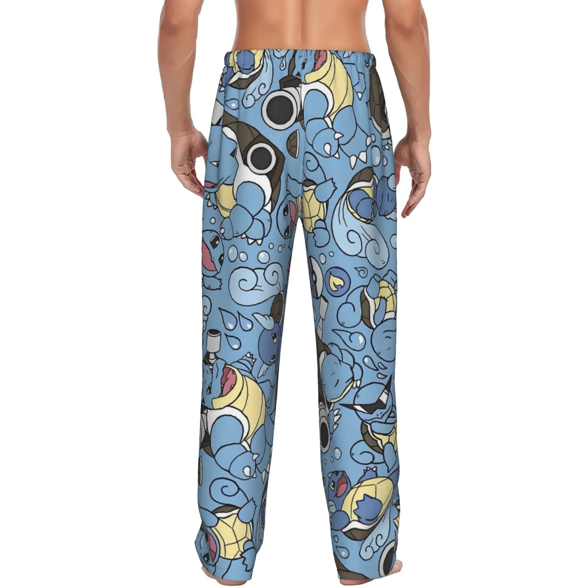 Custom Printed Men's S-Squirtled Turtle Cartoon Pajama Pants Video Games Sleepwear Sleep Lounge Bottoms with Pockets