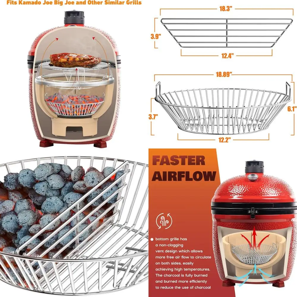 

Stainless Steel Charcoal Basket with Handles for Kamado Joe Big Joe Grill, Ash Storage