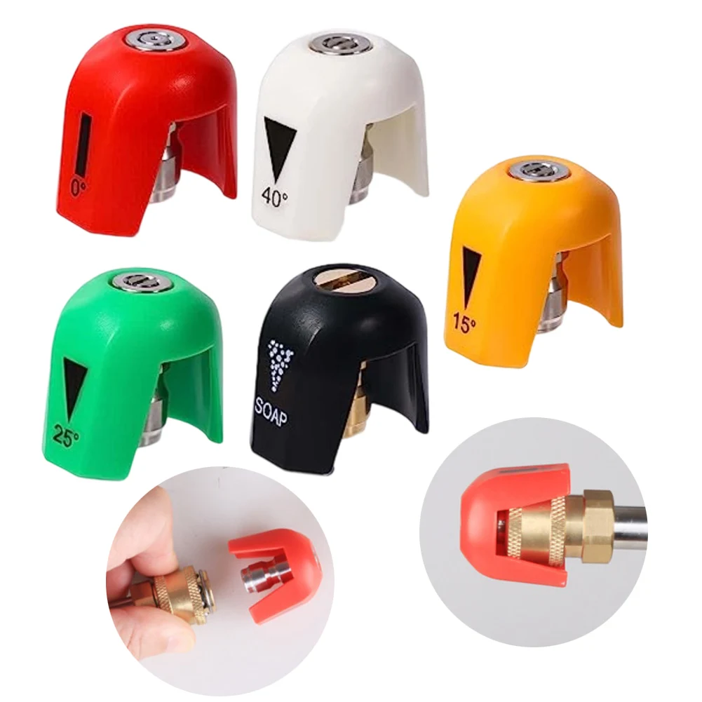 

5PCS ABS Five Color Stainless Steel High-pressure Washer Nozzle Tips Set Car Wash Water 0/15/25/40 Degree Fan-shaped Nozzle