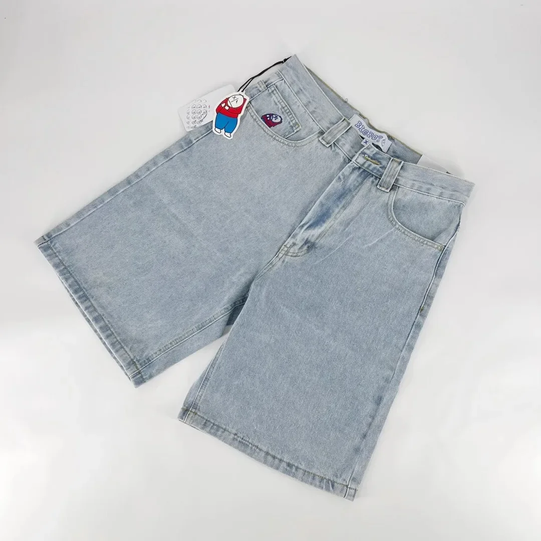 Pantalones cortos holgados para hombre, ropa de calle estilo Harajuku, Hip Hop, bordado gráfico de dibujos animados, Retro, Denim, Y2k, gimnasio,