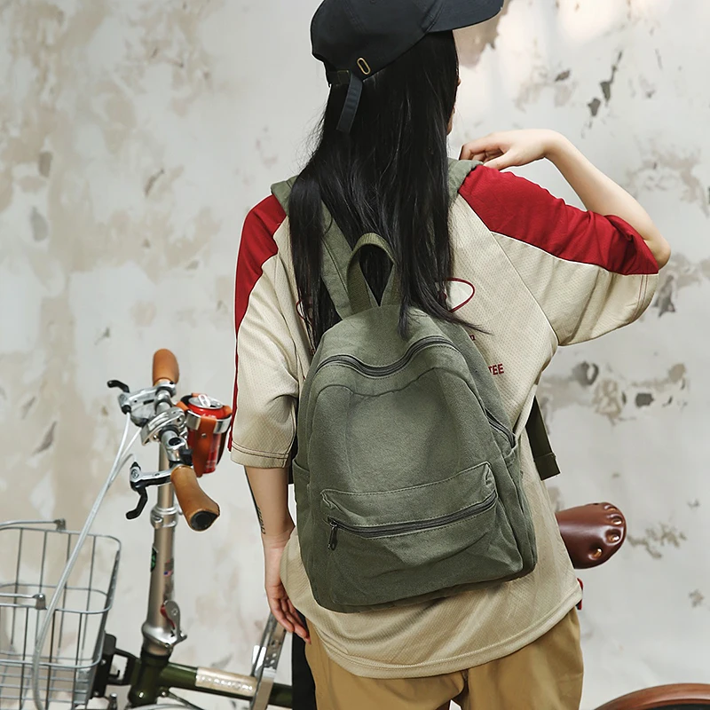 Brand High Quality Canvas Backpacks Women Solid 100% Cotton School Bags Soft Green Satchels Small Cloth Leisure Or Travel Bags