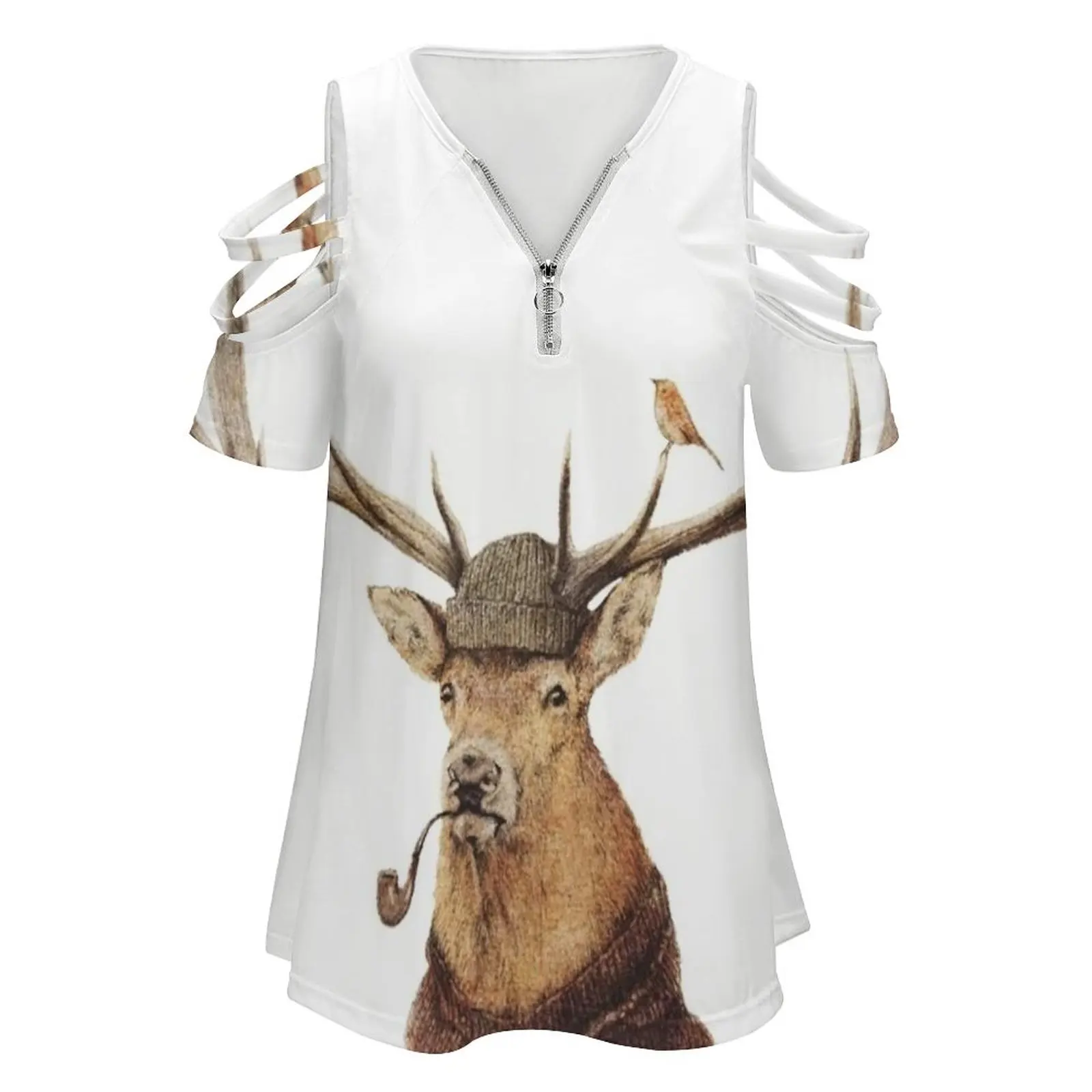 Wild Thinking New Fashion Zip Off Shoulder Top Short-Sleeve Women Shirt Animal Animals Wild Animal Wild Animals Wild Retro