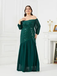 Women Plus Size Evening Dresses Strapless Sequins Splicing Party Dresses 2023 New Sexy Green Wedding Dress Large Size Female