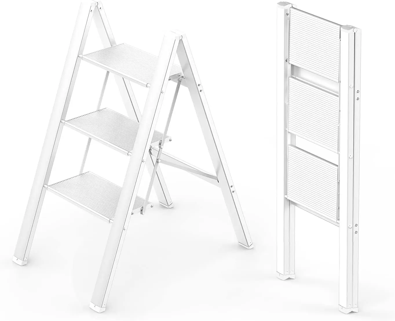 3 Step Ladder, Folding Stepladder with Anti-Slip Pedal, Lightweight Portable Ladders, Aluminum Step Stool for Home, Kitchen