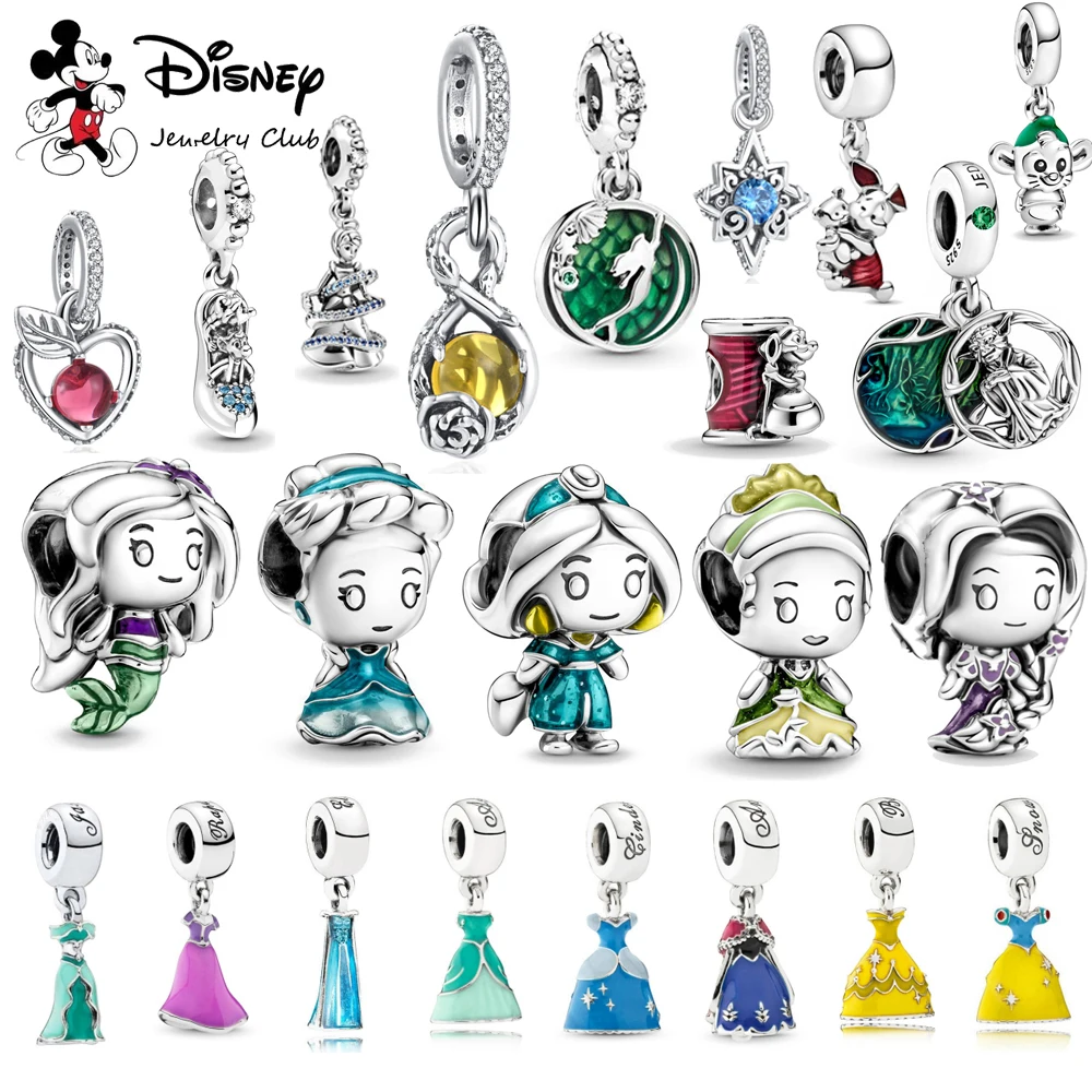 New 925 Sterling Silver Disney Mermaid Princess Elsa dress Charms Bead Fit Original Bracelets Pendant Charm DIY Women Jewelry