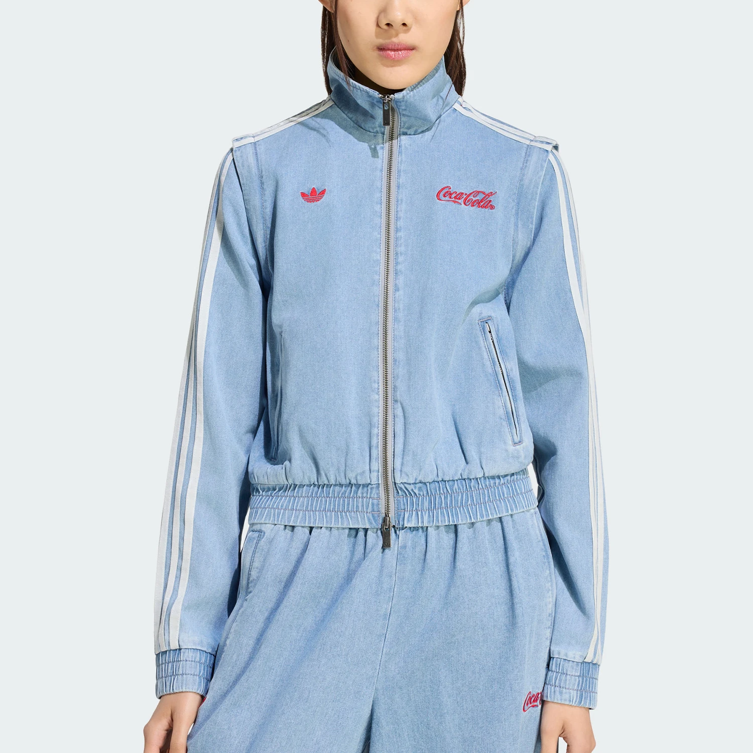 Adidas genuine clover women's retro casual stand up collar zipper jacket KY7548