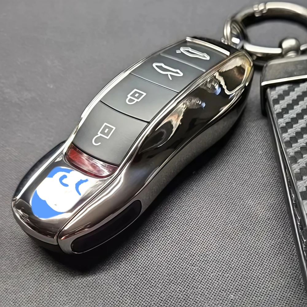 

3PC Metal Gloss Chrome Key Shell with Middle Center Trim Key Cover For Porsche Cayenne Panamera Macan Cayman Housing Replacement