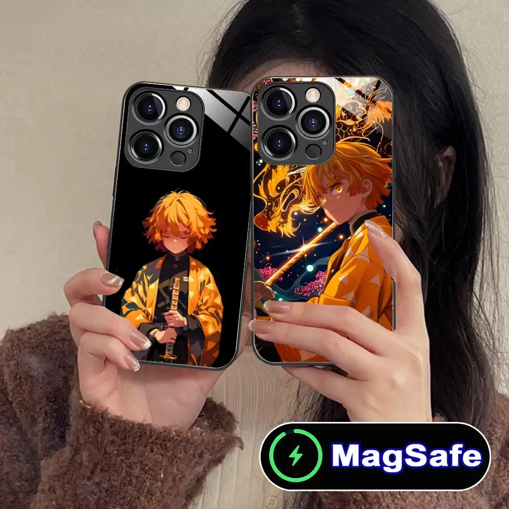 

Demon Slayer Zenitsu Phone Case for iPhone 16 15 14 13 12 11 Pro Max Plus Mini MagSafe Glass Colour Printing Pretty Luxury