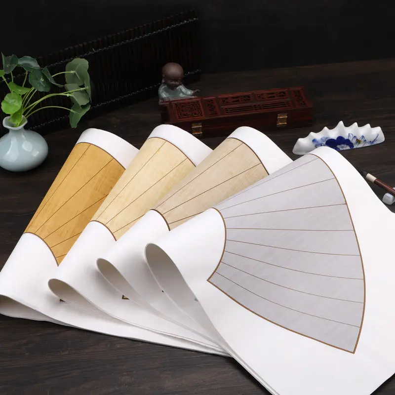 Fan Style Half Raw Rice Paper Professional Calligraphy Writing Practice Xuan Paper Oriental Ink Wash Painting Calligraphy Paper