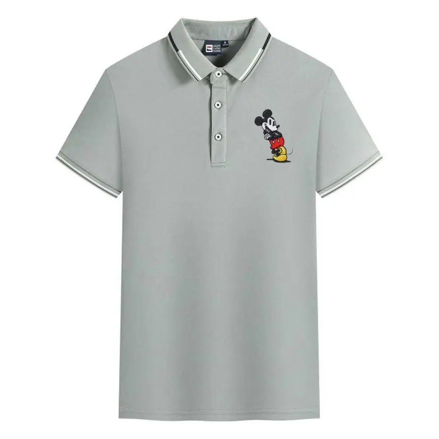 

2025 Disney brand embroidered T-shirt new men's slim fit polo shirt solid color professional business attire men's button up shi