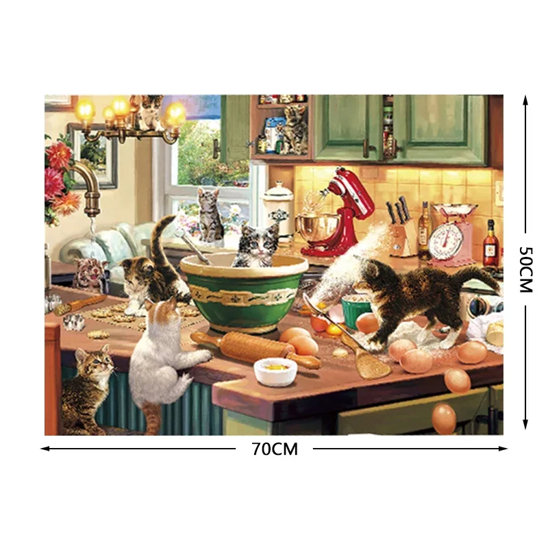 70*50cm Adult Puzzle 1000 Pieces Paper Jigsaw Puzzles The Kitchen Cat Famous Painting Series Learning Education Craft Toys Gifts